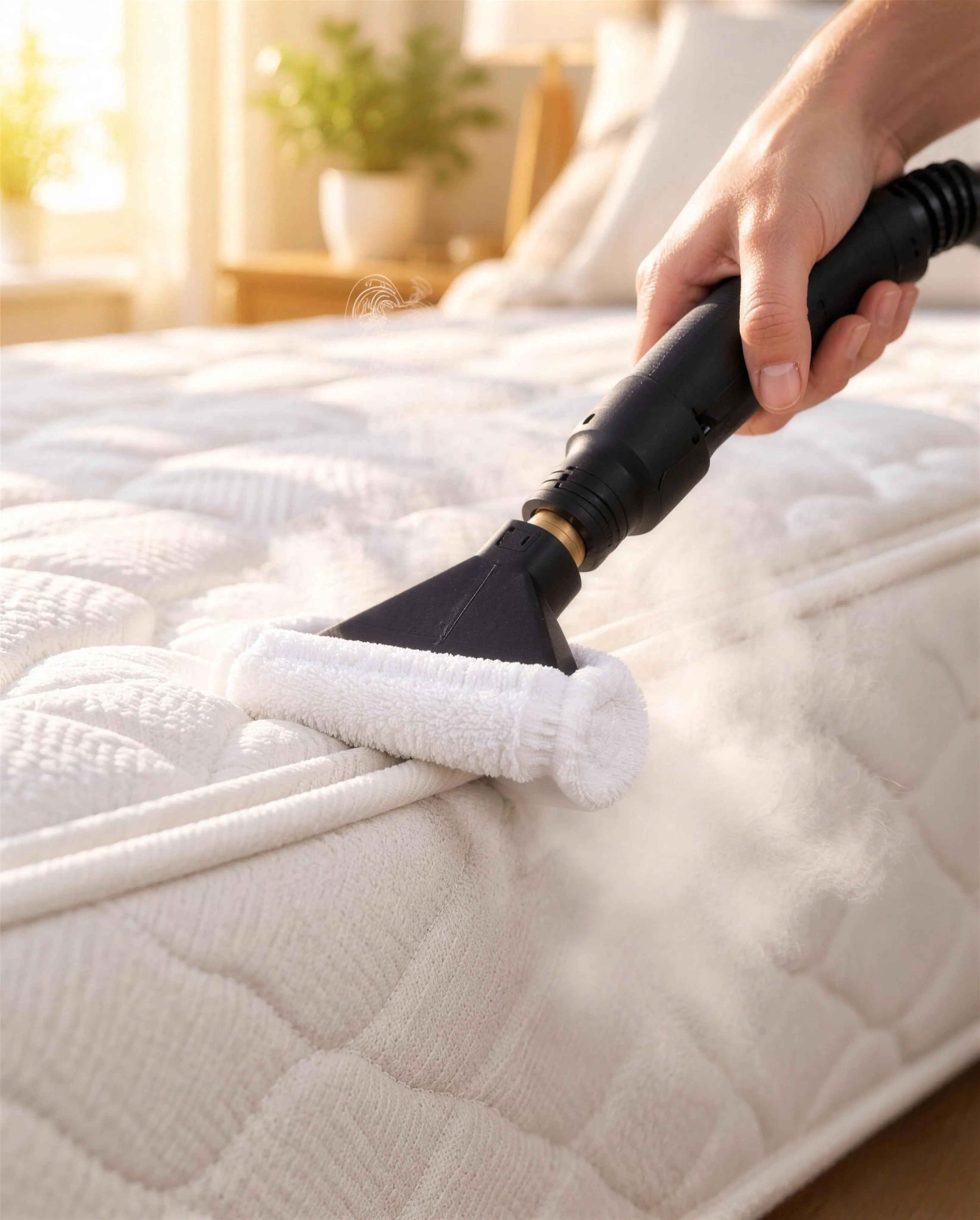 La tête textile passée lentement sur un matelas
